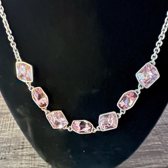 Touchstone Crystal brushed silver necklace with light pink crystals. - Picture 2 of 2